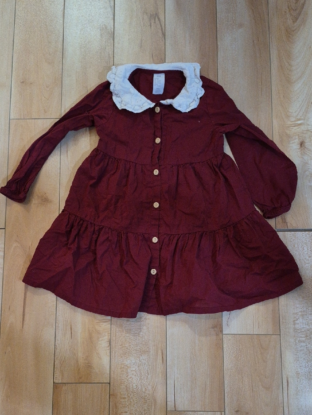 Girls Size 2T H&M Burgundy Dress with White Peter Pan Collar